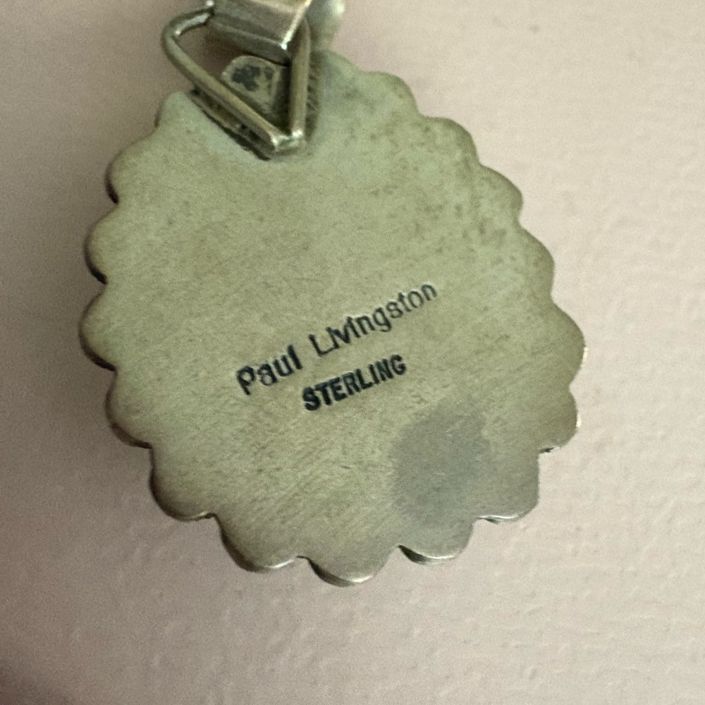 Paul Livingston marked Turquoise and Silver Pendant Necklace - Picture 4 of 5